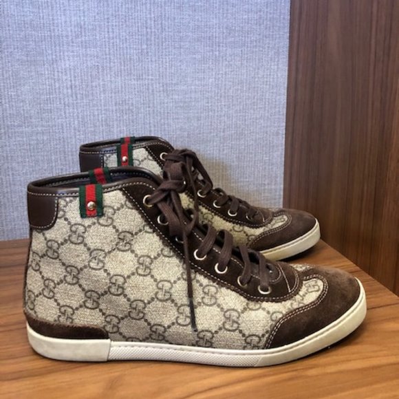 Gucci Brown Monogram Hightop Sneakers - Picture 7 of 9